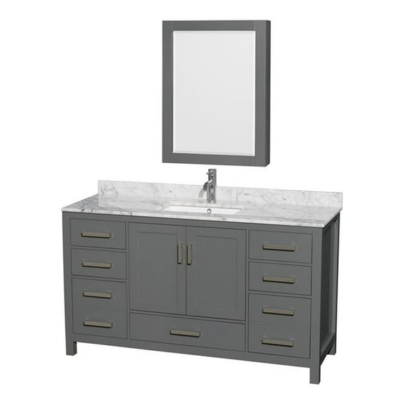Wyndham Collection Sheffield 60" Metal Single Bathroom Vanity in White/Dark Gray