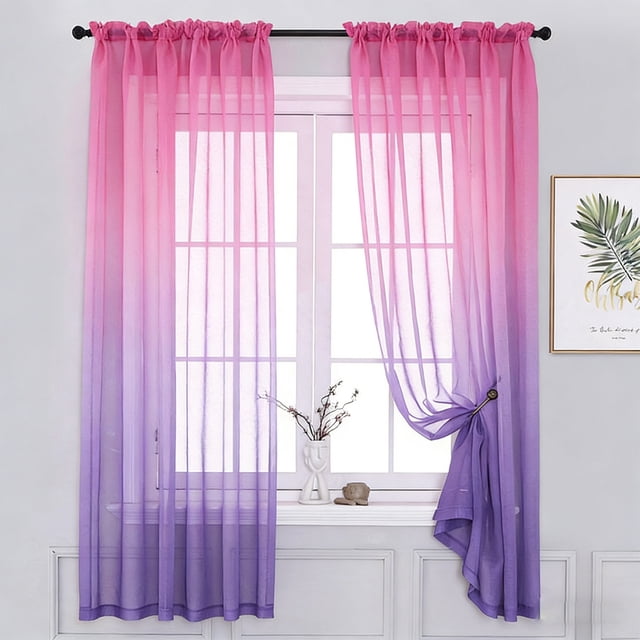 Gradient Sheer Curtains 96 x 52 Inch Semi Transparent Window Drapes Light Filtering Curtains for Living Room Bedroom Patio Modern Home Decor Machine Washable Curtains for Farmhouse Vintage Decor