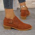 thumbnail image 5 of Willtoo Women Vintage Ankle Boots Solid Leather Cross Buckle Straps Round Toe Chunky Block Heels Side Zipper Western Booties Waterproof Stylish Breathable Daily Dressy Office Short Shoes Brown, 5 of 5