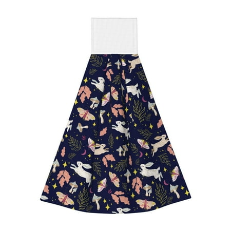 

Zufioo Retro Rabbit Flower Print Coral Fleece Velcro Hand Towel Hangable Absorbent Hand Towel Suitable for Kitchen Bathroom Household Items