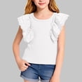 thumbnail image 2 of AHTJRT Girls Ruffle Short Sleeve T Shirts Eyelet Embroidered Casual Cute Summer Fitted Comfy Ribbed Knit Crewneck Tops Blouses White 9-10 Years, 2 of 6