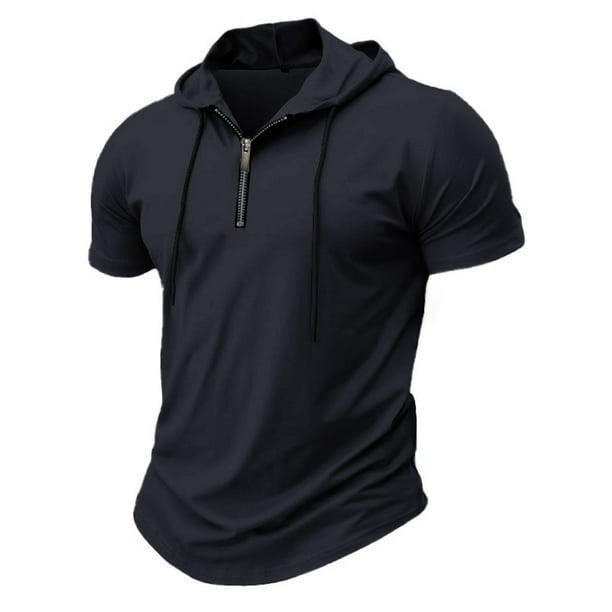 Mens Casual Manga Corta Botón Abajo Camisas de Moda con Capucha Suéter Camiseta, Estilo Deportivo Superior para el Uso Diario Y de Otoño Casual