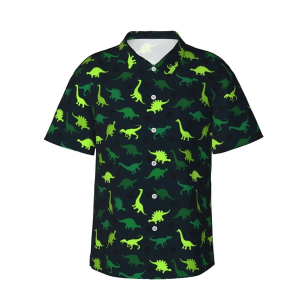 Balery Dinosaurs Camisas hawaianas de manga corta para hombre, camisas playeras de corte holgado, camisas de vacaciones con botones,Medium