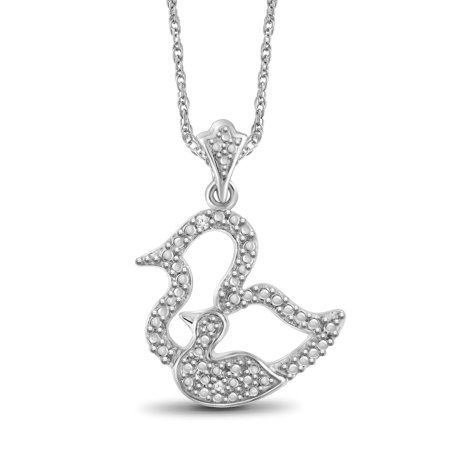 Ducks Logo Pendant - Sterling Silver White Diamond Accent Motherly Duck Pendant