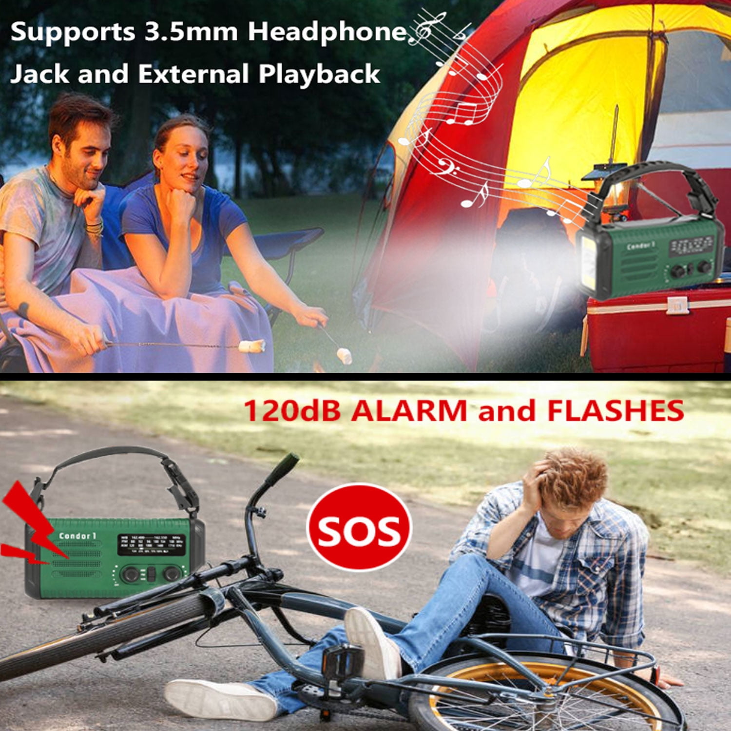 Solar Hand Crank Emergency Radio, 20000mAh NOAA/AM/FM Weather Alert Radio with USB Charger, LED Reading Light, Flashlight & SOS Function
