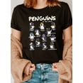 thumbnail image 1 of 1pc Women'S Penguins Print T-Shirt - 100% Crew Neck Casual Top with Slight Stretch, Animal Pattern Knit Fabric, Regular Length for All Seasons, 1 of 6