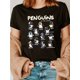 thumbnail image 1 of 1pc Women'S Penguins Print T-Shirt - 100% Crew Neck Casual Top with Slight Stretch, Animal Pattern Knit Fabric, Regular Length for All Seasons, 1 of 6