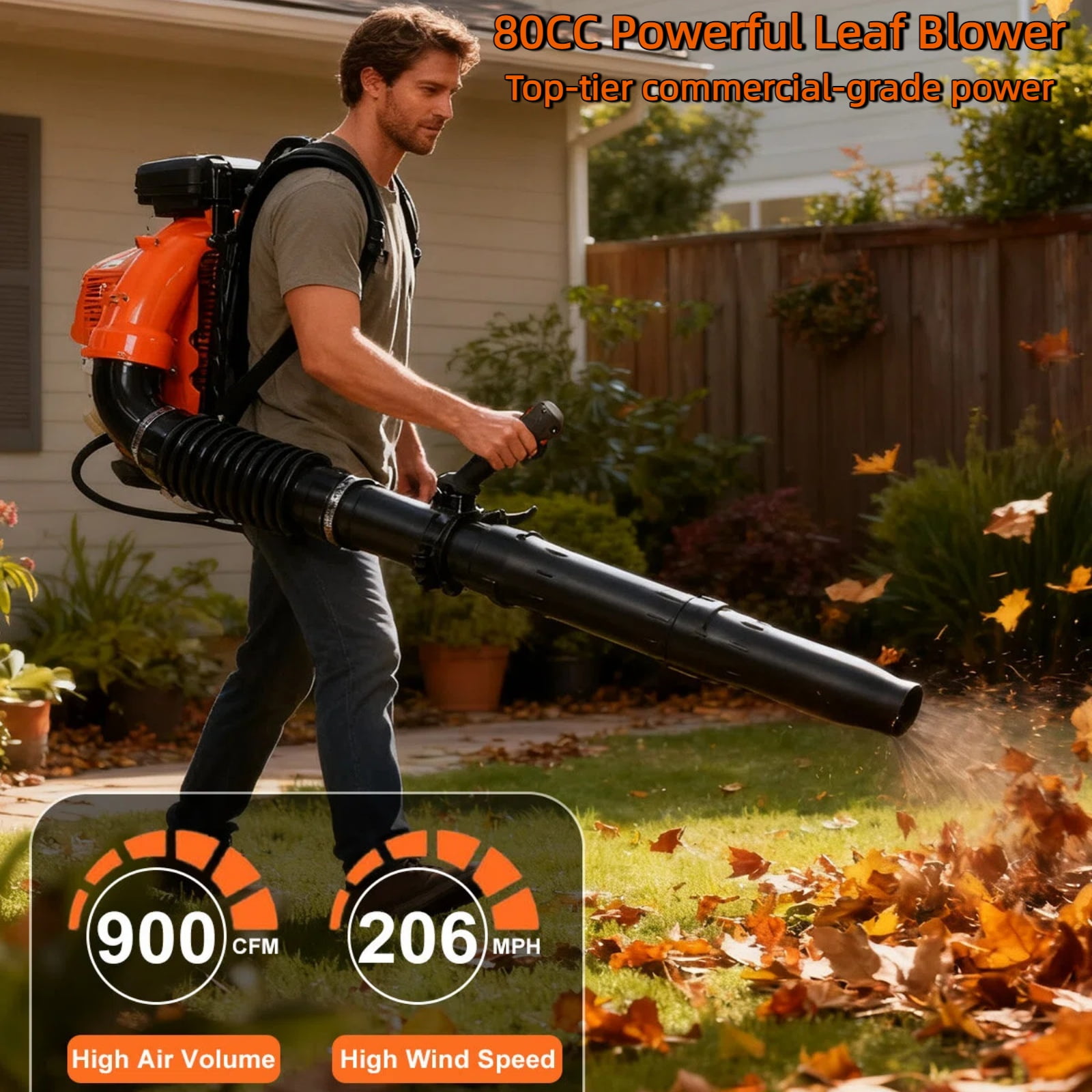 Fompes 80cc Gas Powered Backpack Leaf Blower 900CFM/206 MPH Commercial Blower with Extention Tube for Home Blowing Leaf Snow Blowing Dust