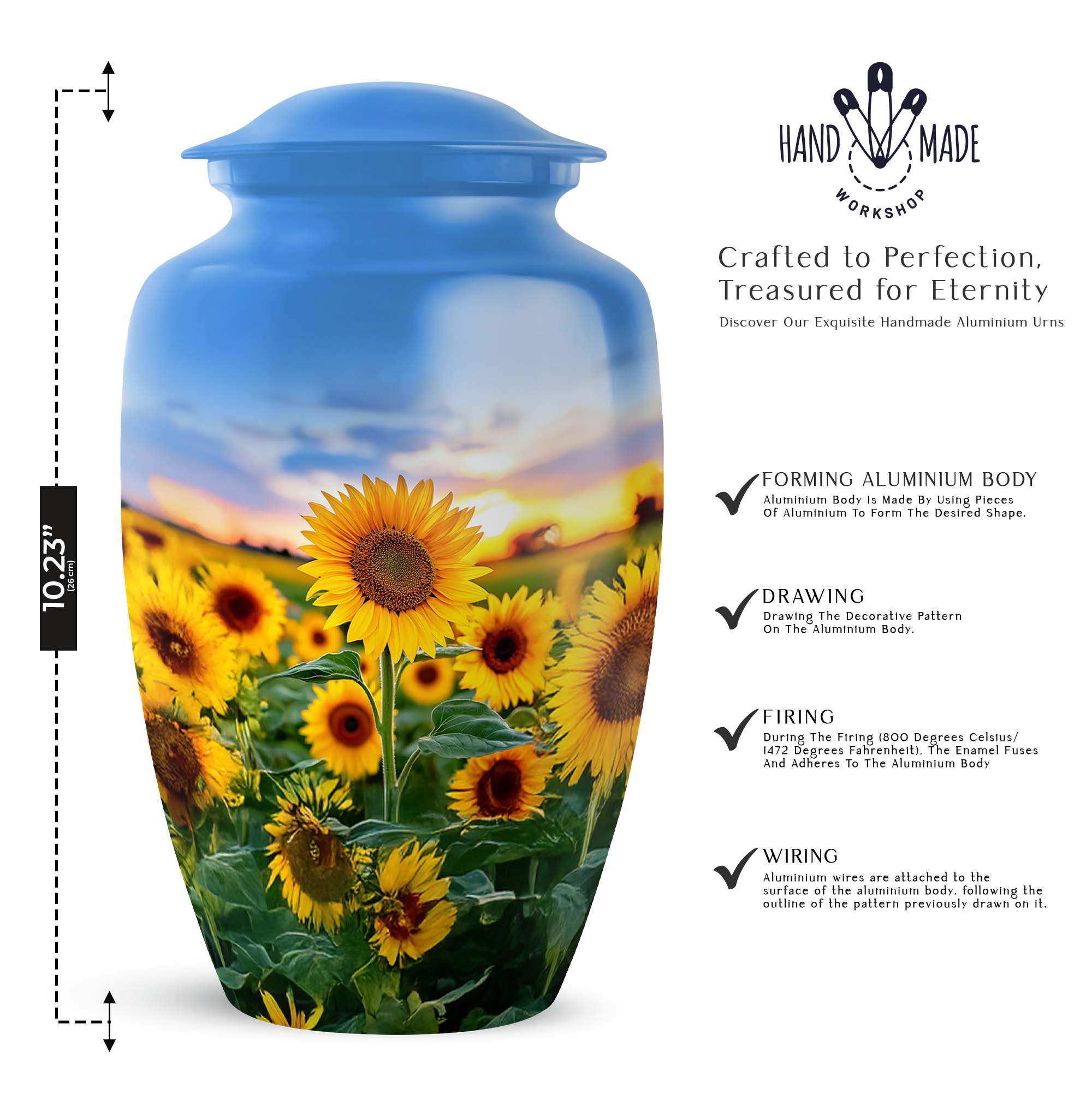 Sunflower Memorial Urn For Adult Women - Keepsake Urns For Human Ashes Adult Man - 10 Inch Funeral Cremation Urns For Mom, Blue Urn For Human Ashes For Female Set Of 4, 3 Inch Small