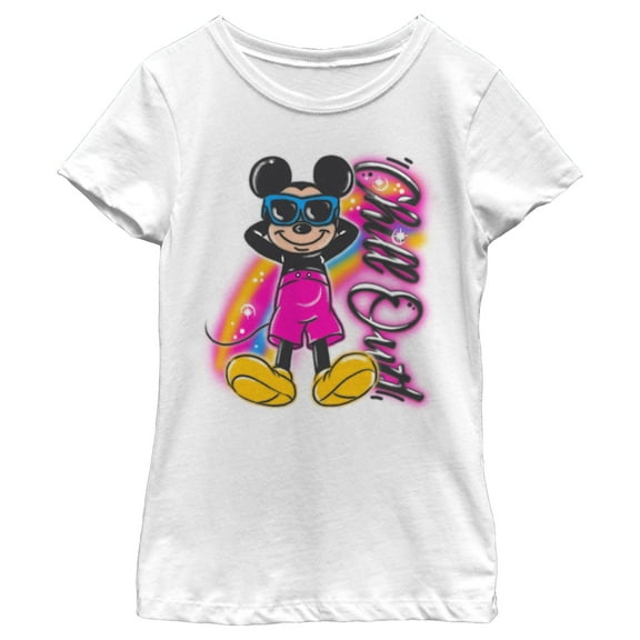 Girl's Mickey & Friends Mickey Mouse Chill Out Airbrushed  Graphic Tee White Large