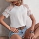 thumbnail image 5 of Gibobby Playera Manga Corta para Mujer Camisa manga corta con empalme gesto encaje para mujer Top con sentido diseño transparente(Blanco,XL), 5 of 5