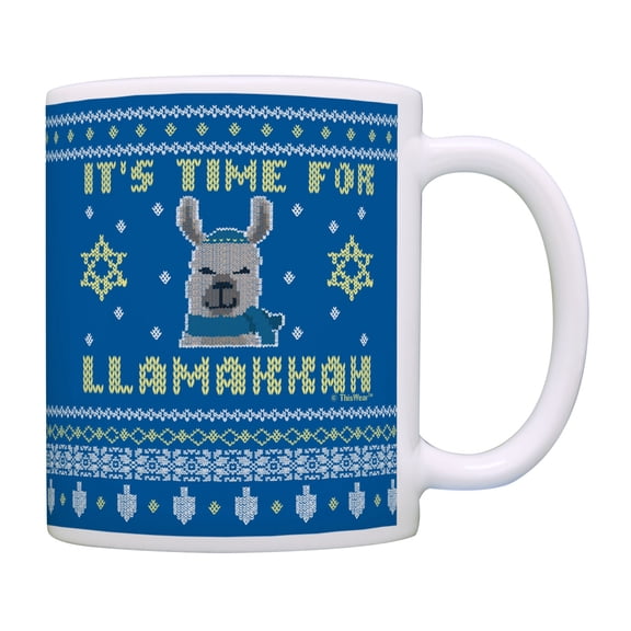 ThisWear Llama Hanukah Mug It's Time for Llamakkah Funny Jewish Gifts Hanukkah Present Coffee Mug Blue