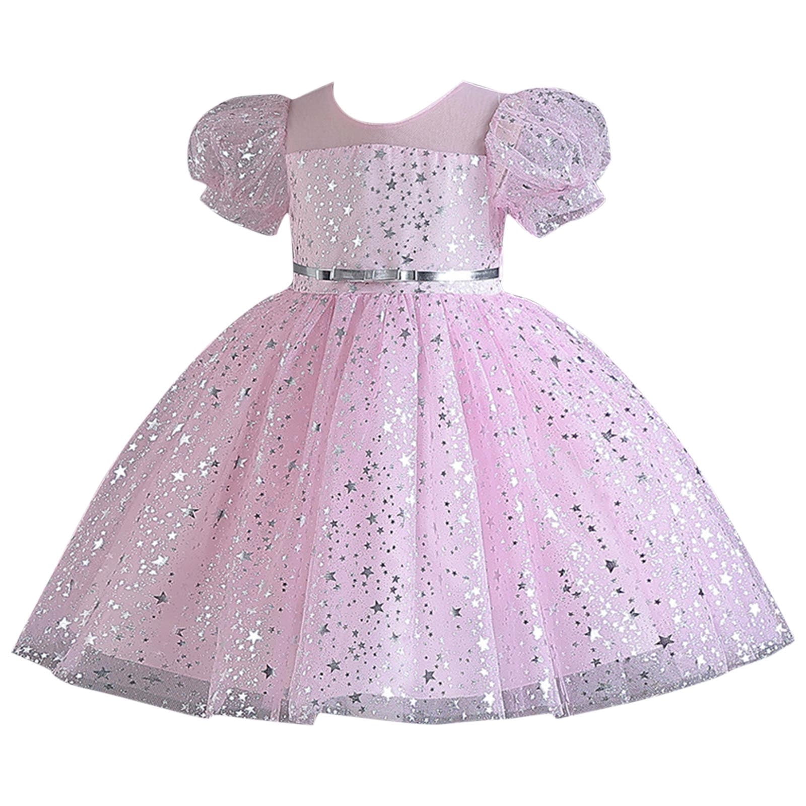 Girls Sequins Tutu-Dresses Layered-Tulle Size 4-12 Toddlers Kids Cute Short Puffed Sleeve Crewneck A-Line Birthday Evening Party Dress