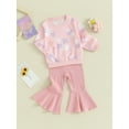 thumbnail image 2 of Toddler Baby Girl Spring Fall Outfits Long Sleeve Floral Sweatshirt Pullover Tops and Flare Pants Set Kids Clothes, 2 of 7