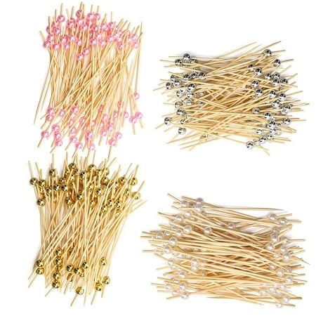 

200/400 PCS Household Skewer Festival Supplies Kitchen & Bar Snack Fork Pearl Cocktail Picks Wooden Toothpick Fruit Picks GOLD&SILVER&PINK&WHITE 400PCS