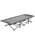 thumbnail image 1 of Folding Camping Cot for Adults, 78.7" x 31.5" Padded Single Bed with Integrated Headrest, Heavy Duty Metal Frame, Water-Repellent Oxford Fabric, Grey, for Camping and Outdoors, 1 of 7