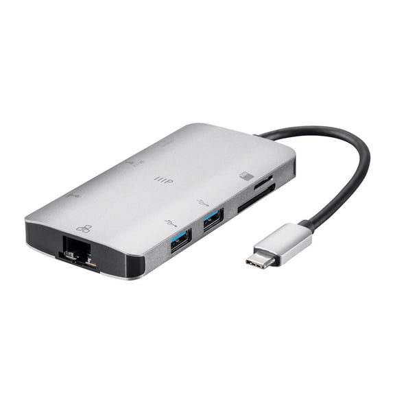 Monoprice USB-C To HDMI Adapter - Aluminum Body With Gigabit Ethernet, 3-Port USB 3.0, SD/MicroSD Reader, USB-C 100W, Power Delivery 3.0 Ports