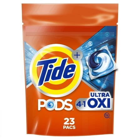Tide 4-n-1 Ultra Oxi PODS Laundry Detergent Pacs, 23 Count, HE Compatible, Built in Pre-treater for Stains