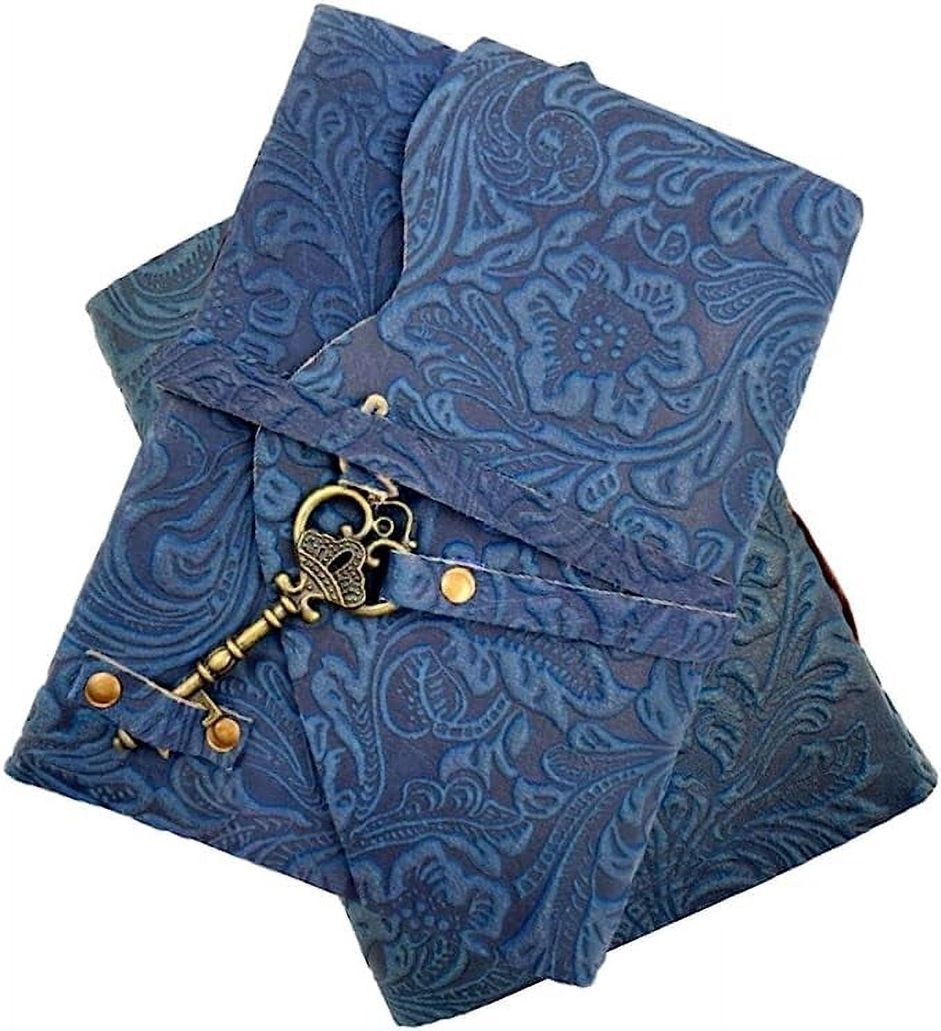 OVERDOSE Handcrafted Blue Flower Antique Journal with Treasure Key Closure - For Drawing Sketchbook Scrapbook Writing Notebook Daily Diary Notebook - (Journal Size - 5"x7" inches | 12.7 x 17.78 cm)