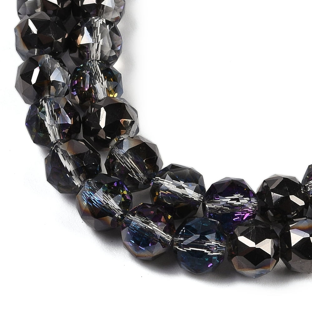 Transparent Electroplate Glass Beads Strands Faceted Round Black 7.5x7mm Hole: 1.2mm about 70pcs/strand 19.17~20.08''(48.7~51cm)