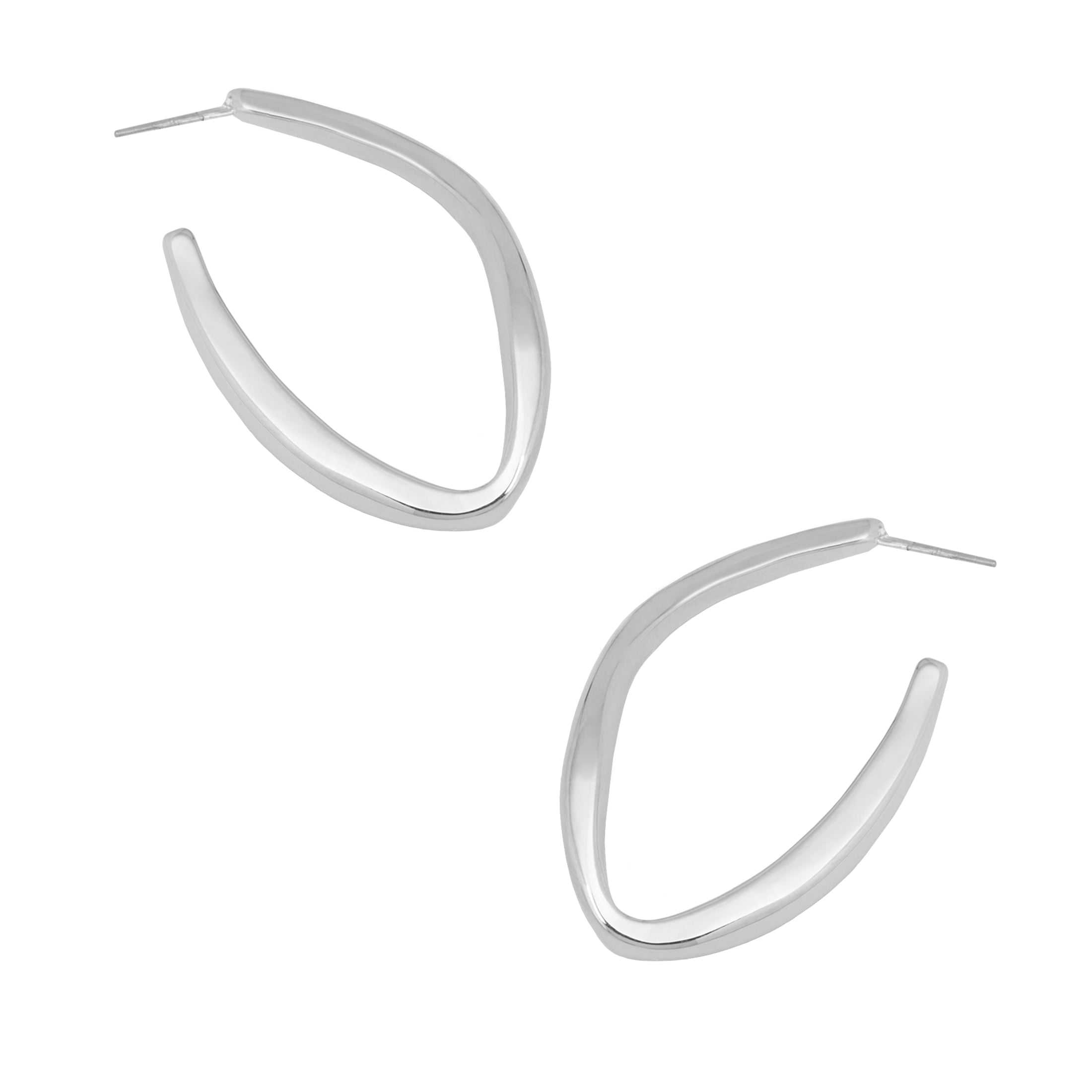 Time and Tru Women's Rhodium Tone Modern Hoop Earrings with Secure Post Back