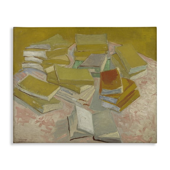 Stupell Industries Classical Piles of French Novels Education Painting Wrapped Canvas Art Print Wall Art, 20 x 16