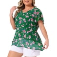 thumbnail image 4 of Blusas de mujer de tallas grandes Agnes Orinda 2026 verano, con cuello en V, manga corta, capa casual, floral, 1X verde, 4 of 6
