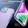 thumbnail image 5 of Magnetic for iPhone 14 Case(Compatible with MagSafe)(12FT Military Grade Drop Protection) 2X Tempered (Glass Screen+Camera Lens Protector) Shockproof Phone Case 6.1 inch, Light Purple, 5 of 14