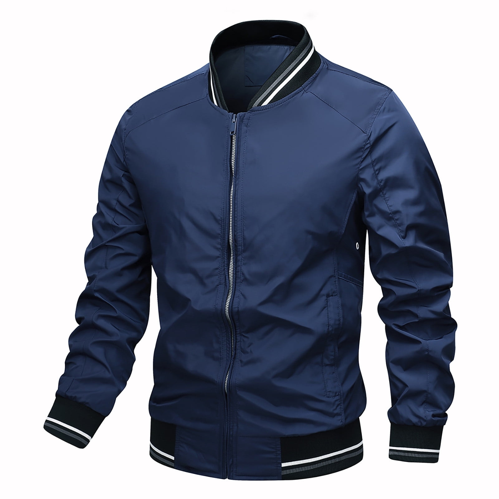 Faux Leather Jacket for Men Solid Color Casual Zipper Button