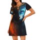 thumbnail image 1 of Balery Red And Blue Fire Cat Camisón de manga corta con cuello redondo para mujer, cómodo y elegante., 1 of 6