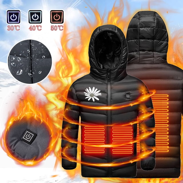LOVZFMLL Jackets for Girls USB Intelligent Constant Temperature Heated Windproof Plus Size Coat For Kids Winter 3 Heated Jacket Coat 14-15 Years