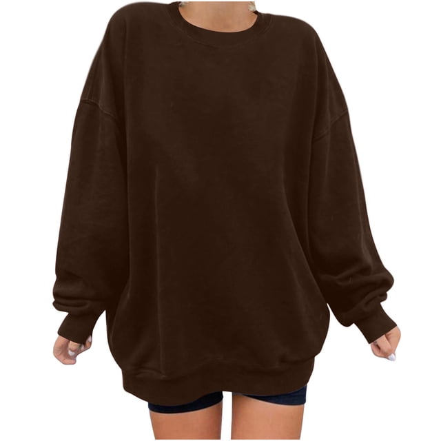 Penkiiy Chandail en Molleton pour Femmes Mode Décontractée Manches Longues Col Rond Imprimé Chandail en Molleton Dames Hauts Blouse Marron Vêtements Y2K
