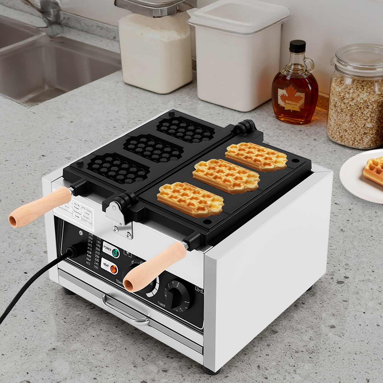 1500W Stainless Steel Waffle Maker Machine Egg Cake Oven Puff Bubble Cake Baker for  Commercial, Family Use, Parties, Cafes, Tea Houses