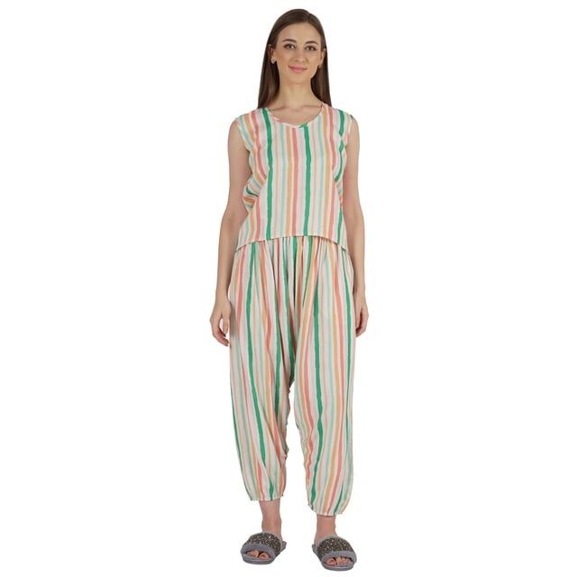 Moomaya Ensemble de Nuit en Rayonne Imprimée pour Femmes Pyjama à Entrejambe Bas 2 Pcs Tenue de Détente