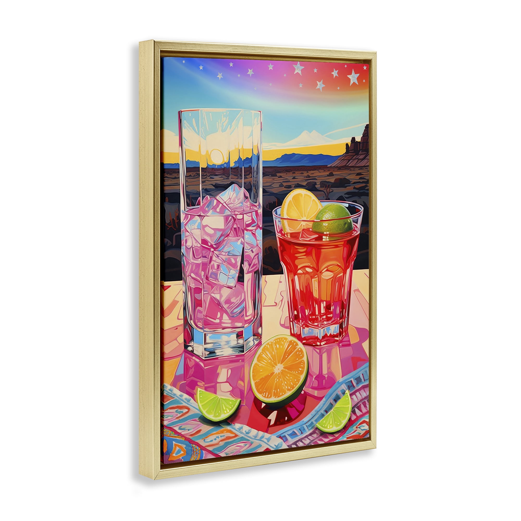 Stupell Industries Cocktails at Sunset View Food & Beverage Painting Gold Floater Framed Canvas Art Print Wall Art, 21 x 31