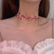 thumbnail image 4 of Collar con correa para el cuello con flores bordadas de encaje rosa melocotón, joyería japonesa y coreana para primavera y verano, collar con cadena de clavícula para mujer, 4 of 6
