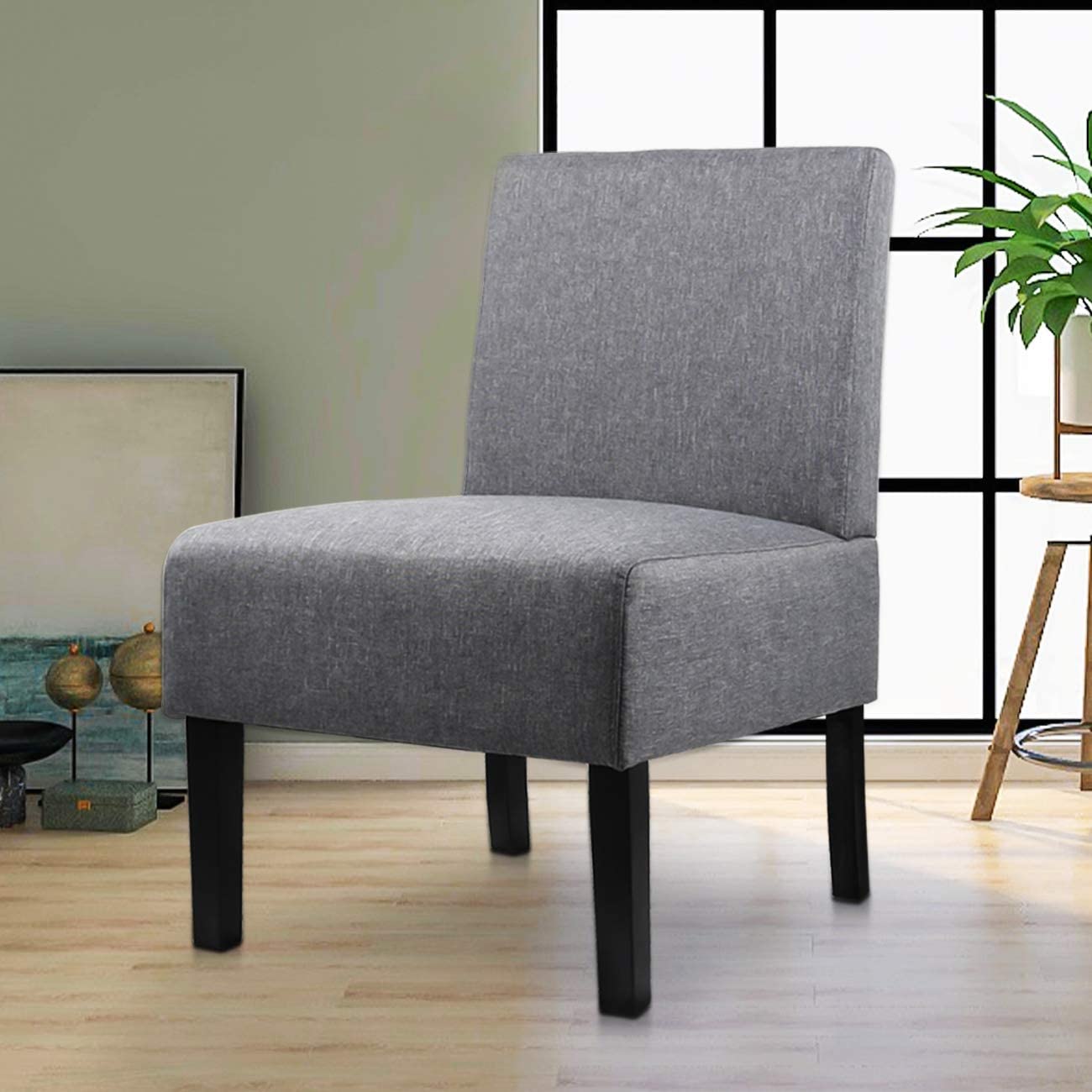 Modern Fabric Armless Accent Chair Decorative Slipper Chair Vanity Chair For Bedroom Desk Corner Side Chair Living Room Furniture Grey Walmart Com Walmart Com