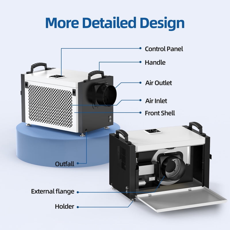 151 pt. 6,000 sq.ft. Bucketless Commercial Dehumidifier in White, with Detachable Control Panel, Great for Crawl Space