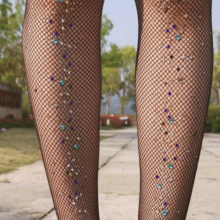 Women's Sparkle Rhinestones Fishnets Sexy Sparkly Glitter Fishnet Stockings Pantyhose  Tights Party Concert Outfit Gift 