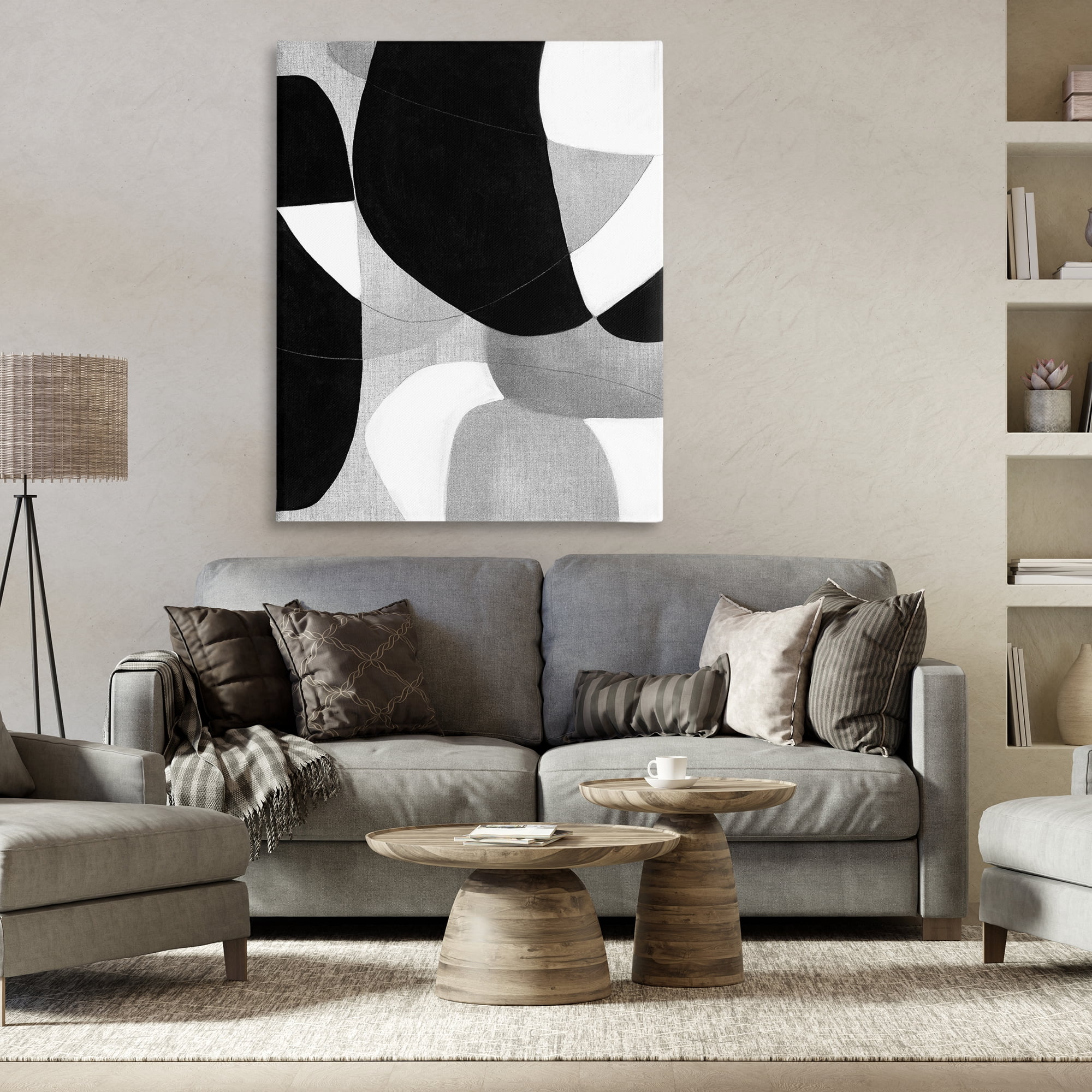 Stupell Industries Monochrome Oblong Shapes Abstract Painting Wrapped Canvas Art Print Wall Art, 36 x 48