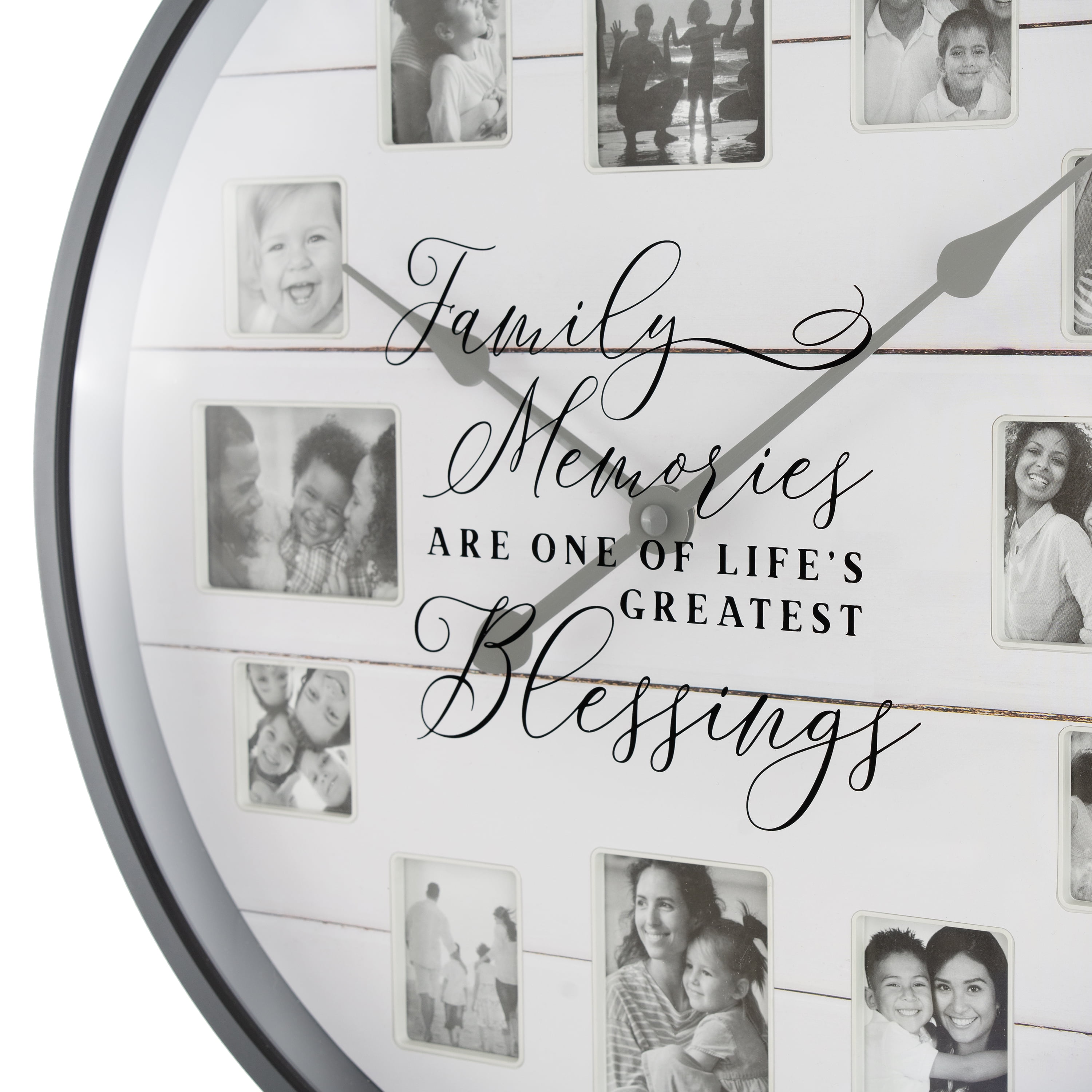 Sterling & Noble 20" Indoor Round Farmhouse Black & White Photo Frame Analog Wall Clock with Quartz Movement