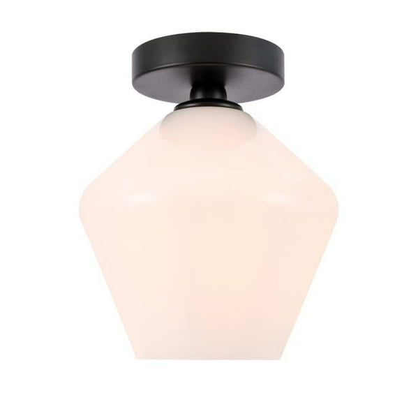 Gene 1 Light Black & Frosted White Glass Flush Mount