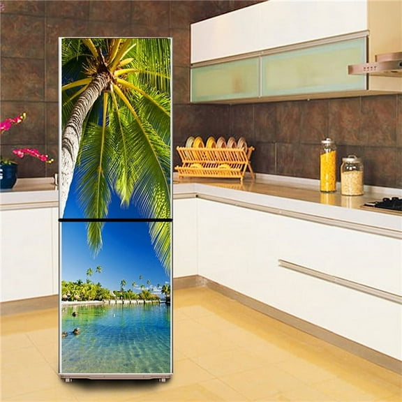 Seaside Scenery Fridge Sticker 3D PVC Self Adhesive Wallpaper Home Design Kitchen Refrigerator Mural
