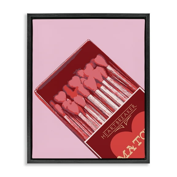 Stupell Industries Pink Heart Shaped Matches Culture Painting Black Floater Framed Canvas Art Print Wall Art, 17 x 21