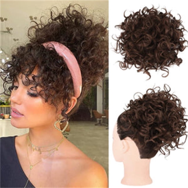 Wig Elastic Drawstring Loose Short Curly Bun High Temperature Silk Curly Hair Bag With Drawstring Fluffy And Messy Hair Bag Elastic Ponytail Rope For Curly Hair, wig for Women