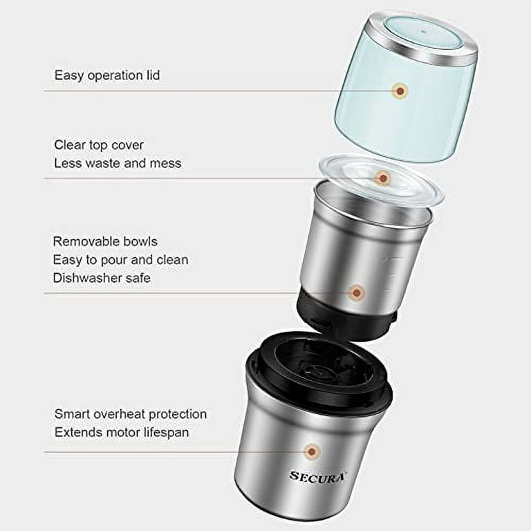 Yabano Coffee Grinder Electric, Spice Grinder/Herb Grinder, One Touch Coffee  Bean Grinder, Stainless Steel Blades With 1 Removable Stainless Steel Bowl,  Dishwasher Safe Bowl, Black