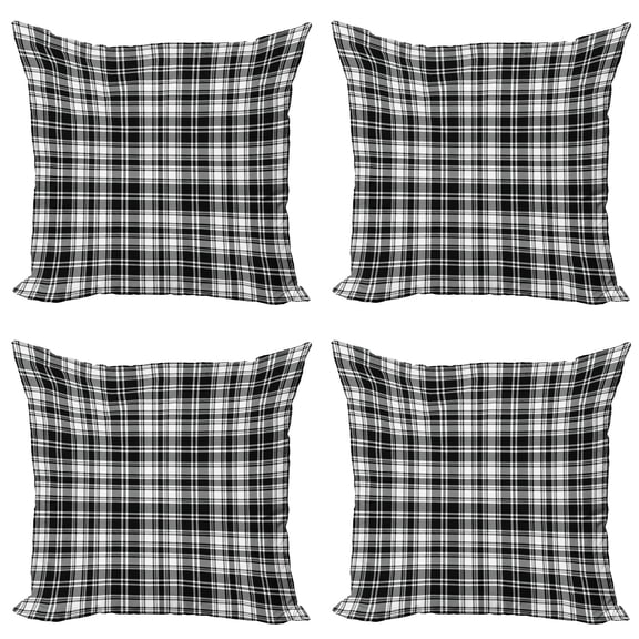 Ambesonne Abstract Throw Pillow Cover 4 Pack, British Tartan Pattern, 18", White Black