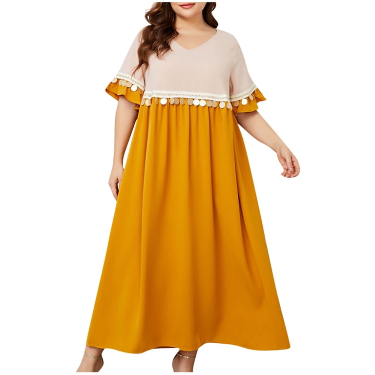 UPPADA Women's Plus Size Casual Pleated Dress Summer Short Sleeve Flowy  Swing Dress Loose Beach Dresses Flowy Maxi Dress Short Sleeve Boho Dress  Crew ...