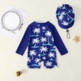 thumbnail image 4 of Boys Swimsuit Set For Boys 2-Piece Half-Zip Rash Guard and Hat Printed Conjoined Swimsuit for Beach and Pool in Navy Blue, 4 of 8