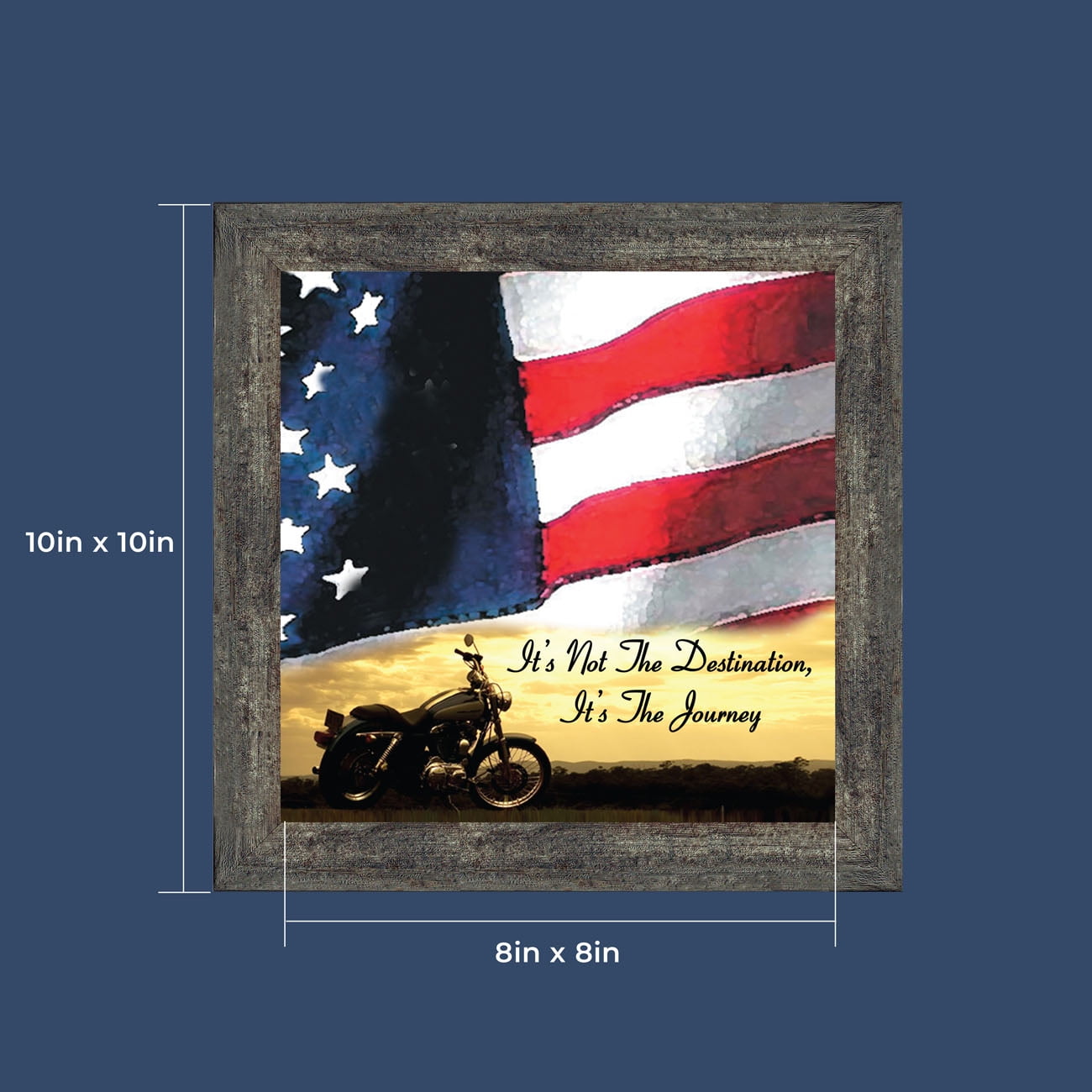 Harley Davidson Gifts for Men and Women, Patriotic Harley Accessories, Harley Davidson Wedding Gifts, Sunset American Flag for Harley Riders, "It's Not the Destination" Unique Motorcycle Decor, 8554